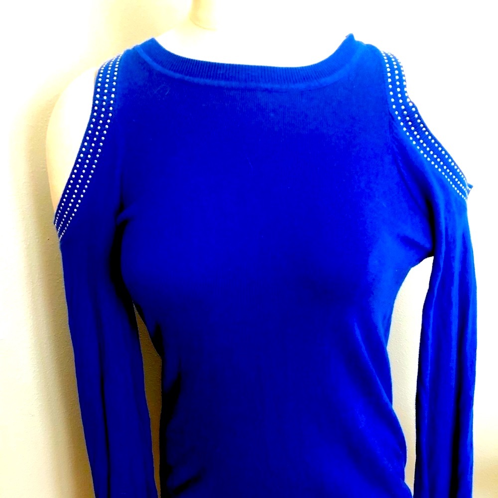 Michael Kors  cold shoulder blue sweater